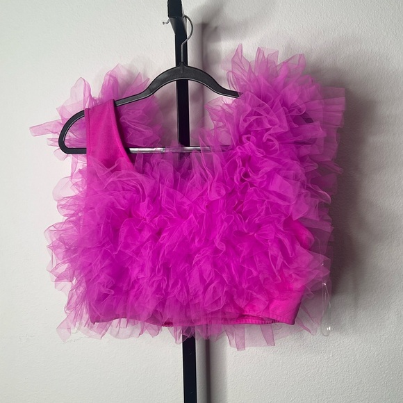Fashion Nova Vibrant Pink Tulle Ruffle Top - Picture 5 of 7